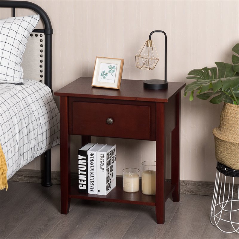 Costway Contemporary MDF and Pine Beside Table with Sturdy Frame in Brown