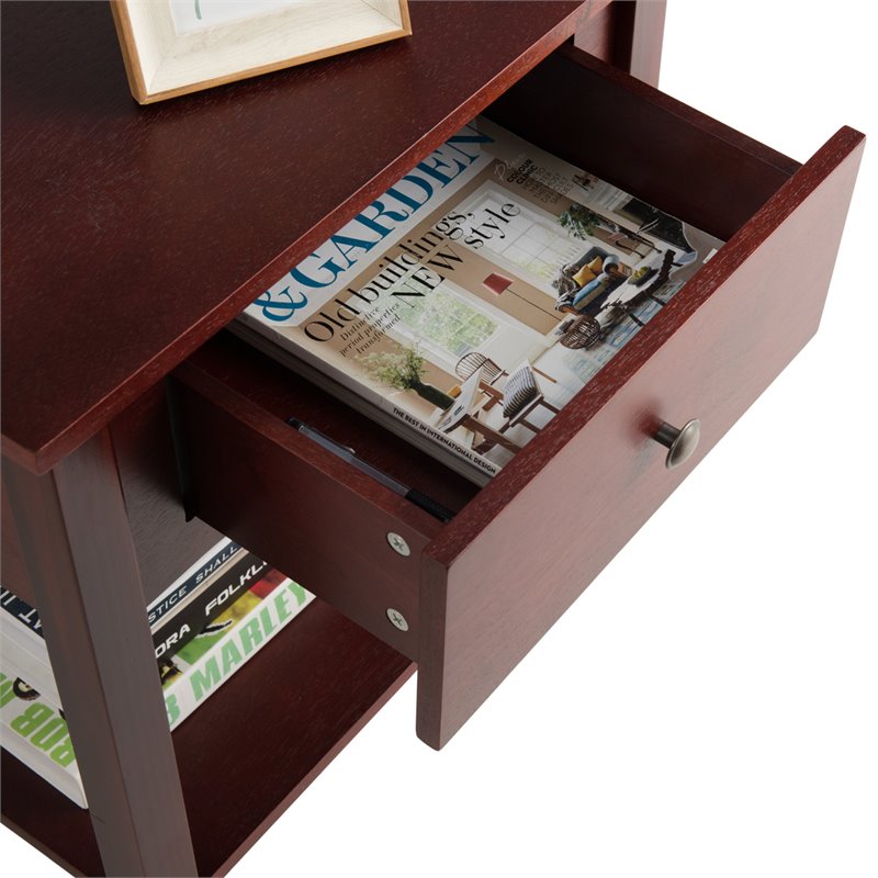 Costway Contemporary MDF and Pine Beside Table with Sturdy Frame in Brown