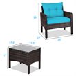 Costway 3-piece Rattan Patio Furniture Set with Sofa Chair in Turquoise