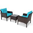 Costway 3-piece Rattan Patio Furniture Set with Sofa Chair in Turquoise