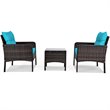 Costway 3-piece Rattan Patio Furniture Set with Sofa Chair in Turquoise