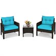 Costway 3-piece Rattan Patio Furniture Set with Sofa Chair in Turquoise