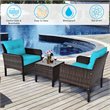 Costway 3-piece Rattan Patio Furniture Set with Sofa Chair in Turquoise