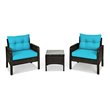 Costway 3-piece Rattan Patio Furniture Set with Sofa Chair in Turquoise