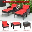 Costway 5-piece Rattan & Steel Patio Furniture Set with 2 Ottomans in Red