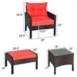Costway 5-piece Rattan & Steel Patio Furniture Set with 2 Ottomans in Red