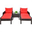 Costway 5-piece Rattan & Steel Patio Furniture Set with 2 Ottomans in Red