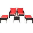 Costway 5-piece Rattan & Steel Patio Furniture Set with 2 Ottomans in Red