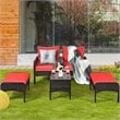 Costway 5-piece Rattan & Steel Patio Furniture Set with 2 Ottomans in Red