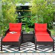 Costway 5-piece Rattan & Steel Patio Furniture Set with 2 Ottomans in Red