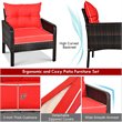 Costway 5-piece Rattan & Steel Patio Furniture Set with 2 Ottomans in Red