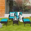 Costway 5-piece Rattan & Steel Patio Furniture Set with 2 Ottomans in Turquoise