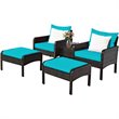 Costway 5-piece Rattan & Steel Patio Furniture Set with 2 Ottomans in Turquoise