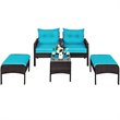 Costway 5-piece Rattan & Steel Patio Furniture Set with 2 Ottomans in Turquoise