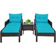Costway 5-piece Rattan & Steel Patio Furniture Set with 2 Ottomans in Turquoise
