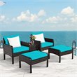 Costway 5-piece Rattan & Steel Patio Furniture Set with 2 Ottomans in Turquoise