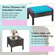 Costway 5-piece Rattan & Steel Patio Furniture Set with 2 Ottomans in Turquoise