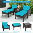 Costway 5-piece Rattan & Steel Patio Furniture Set with 2 Ottomans in Turquoise