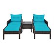 Costway 5-piece Rattan & Steel Patio Furniture Set with 2 Ottomans in Turquoise