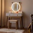 Costway MDF Vanity Dressing Table Set with Bluetooth Speakers in White/Gold