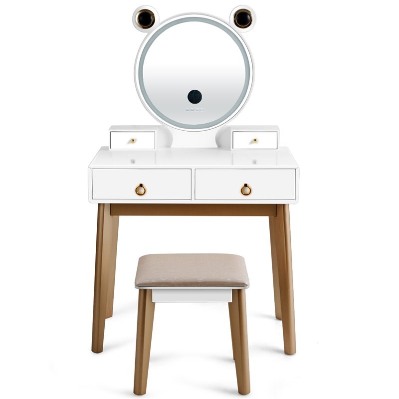 Costway MDF Vanity Dressing Table Set with Bluetooth Speakers in White/Gold
