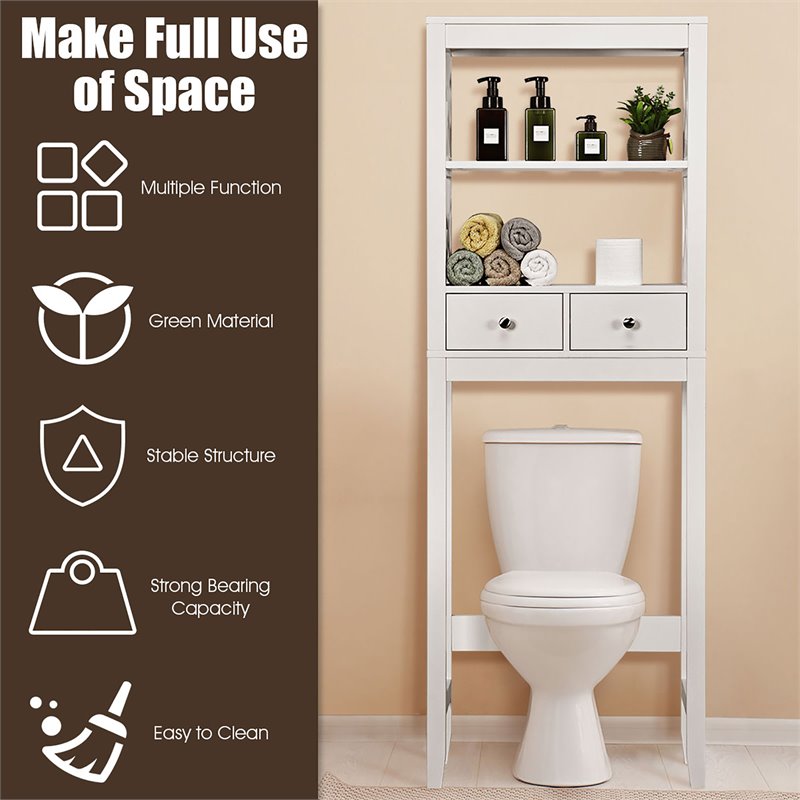 Costway Engineered Wood Over The Toilet Space Saver with 2 Drawers in White