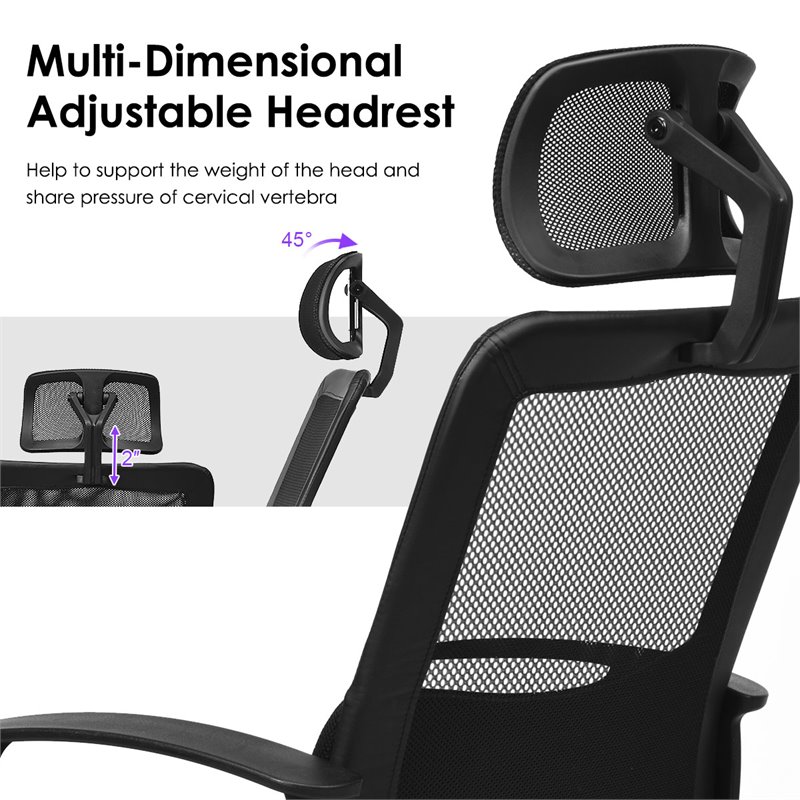 Costway Contemporary PU Mesh Swivel Office Chair with High Back in Black