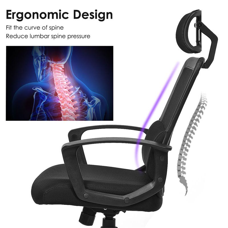 Costway Contemporary PU Mesh Swivel Office Chair with High Back in Black