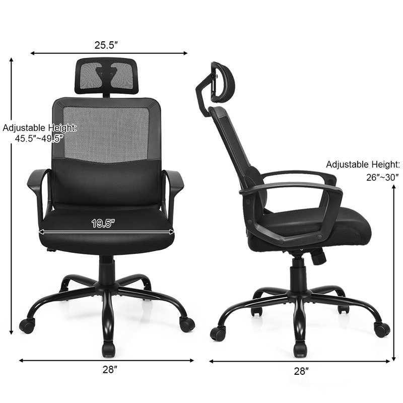 Costway Contemporary PU Mesh Swivel Office Chair with High Back in Black
