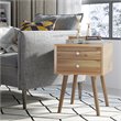 Costway Contemporary Solid Wood Nightstand with 2 Sliding Drawers in Walnut