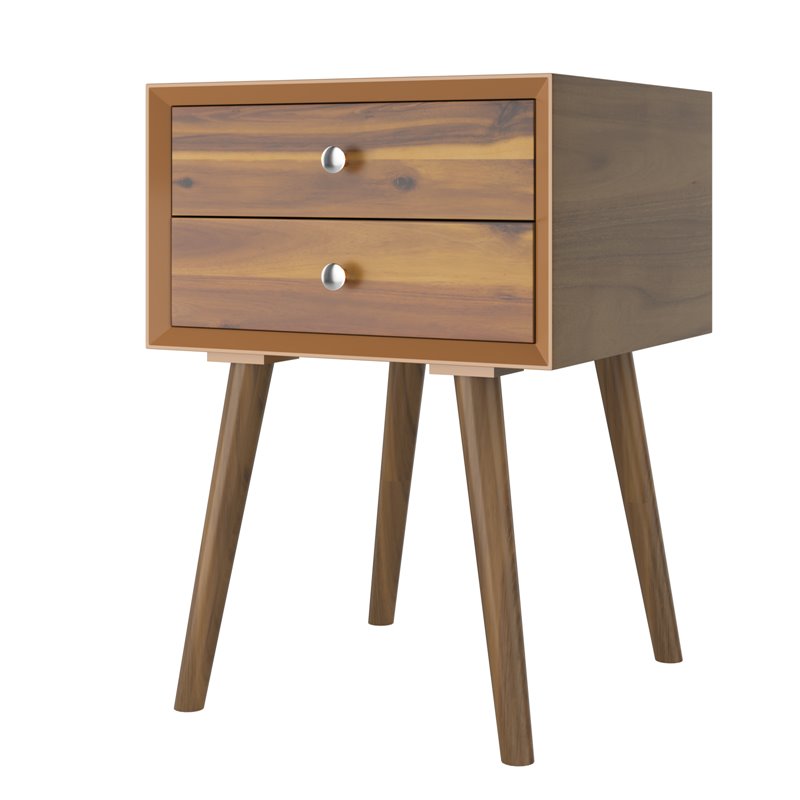 Costway Contemporary Solid Wood Nightstand with 2 Sliding Drawers in Walnut