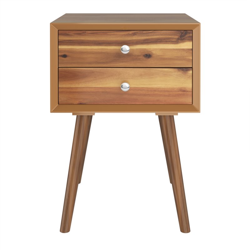 Costway Contemporary Solid Wood Nightstand with 2 Sliding Drawers in Walnut