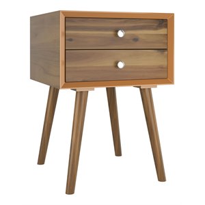 Costway Contemporary Solid Wood Nightstand with 2 Sliding Drawers in Walnut