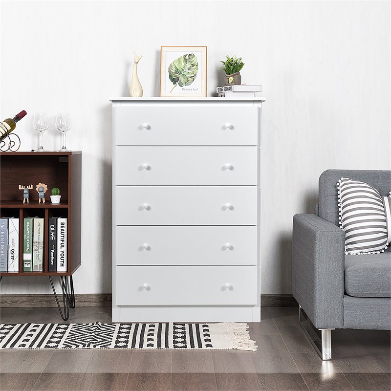Costway 5-drawer Contemporary PB Board and MDF Chest w/ Multi Layers in White