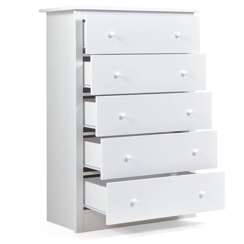Costway 5-drawer Contemporary PB Board and MDF Chest w/ Multi Layers in White