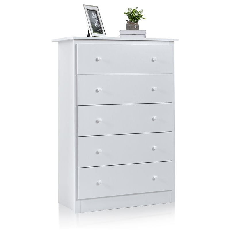 Costway 5-drawer Contemporary PB Board and MDF Chest w/ Multi Layers in White