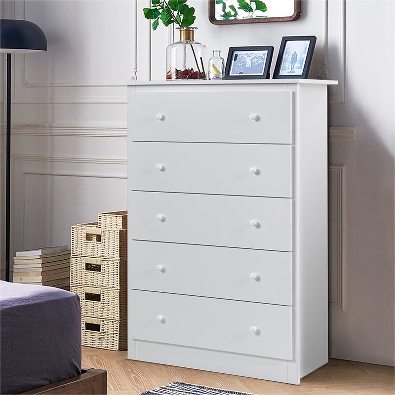 Costway 5-drawer Contemporary PB Board and MDF Chest w/ Multi Layers in White