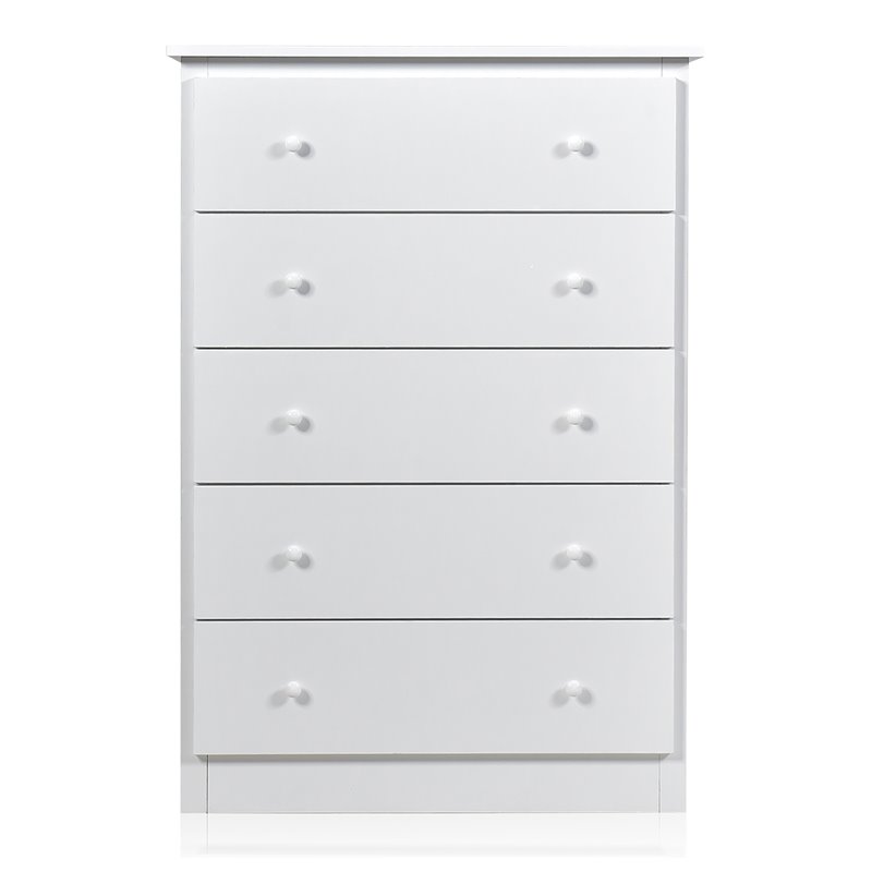 Costway 5-drawer Contemporary PB Board and MDF Chest w/ Multi Layers in White