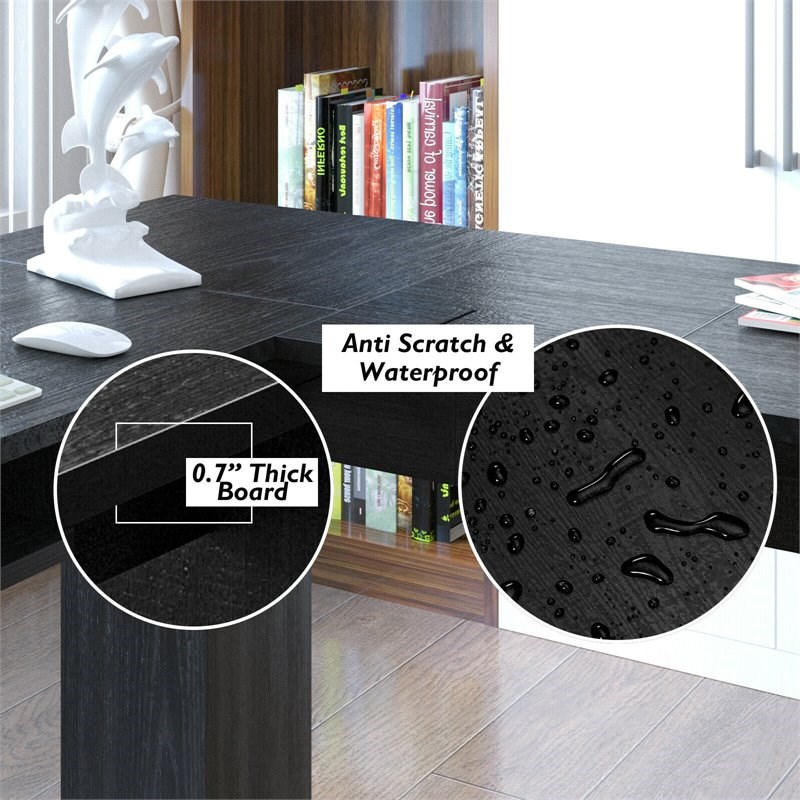 Costway L-Shaped Particle Board Corner Computer Desk with Drawers in Black