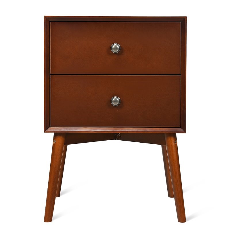 Costway 2-drawer Contemporary MDF and Rubber Wood Nightstand in Brown