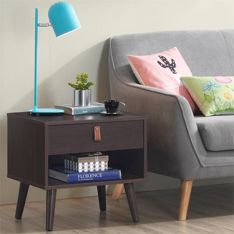 Costway Contemporary Chipboards and MDF Multifunctional Nightstand in Espresso