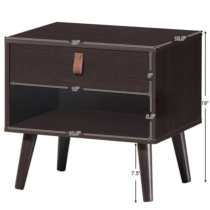 Costway Contemporary Chipboards and MDF Multifunctional Nightstand in Espresso