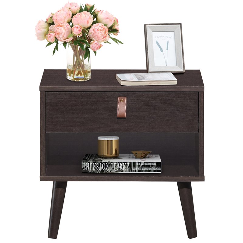 Costway Contemporary Chipboards and MDF Multifunctional Nightstand in Espresso