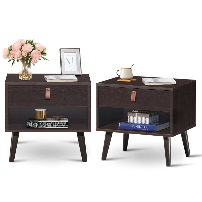Costway Contemporary Chipboards and MDF Multifunctional Nightstand in Espresso