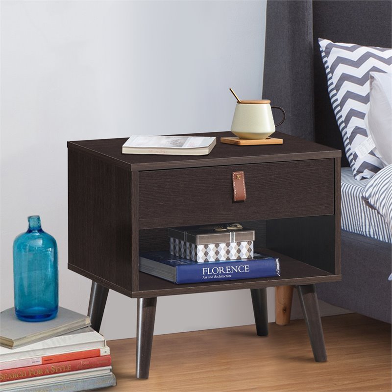 Costway Contemporary Chipboards and MDF Multifunctional Nightstand in Espresso