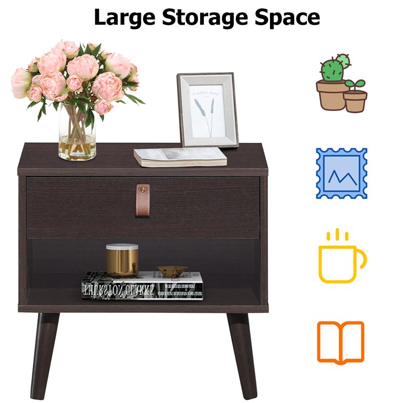 Costway Contemporary Chipboards and MDF Multifunctional Nightstand in Espresso