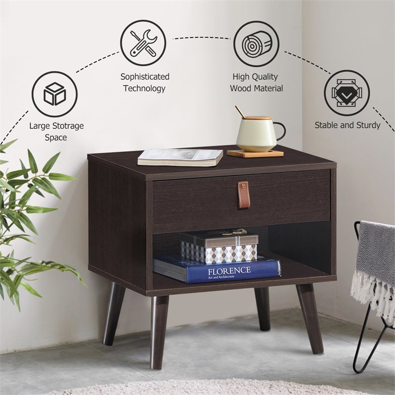 Costway Contemporary Chipboards and MDF Multifunctional Nightstand in Espresso