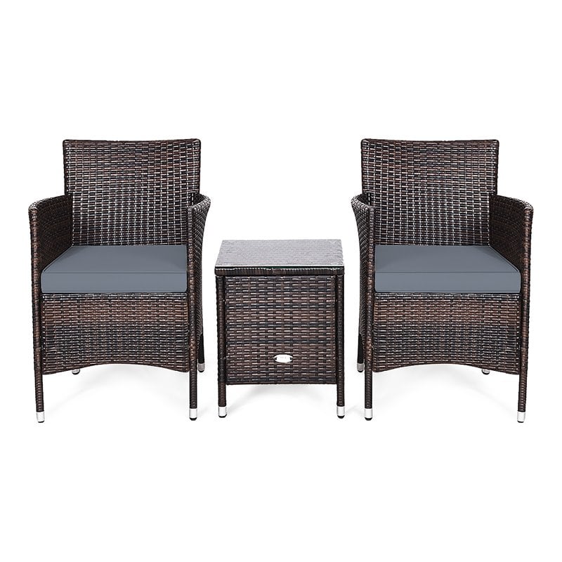 Costway 3-piece PE Rattan Outdoor Wicker Furniture Sets Chairs in Gray