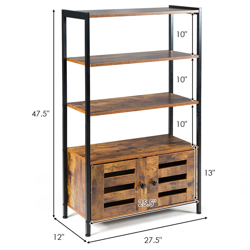 Costway MDF and Steel Bathroom Bookcase with 4 Tier Shelves in Brown and Black