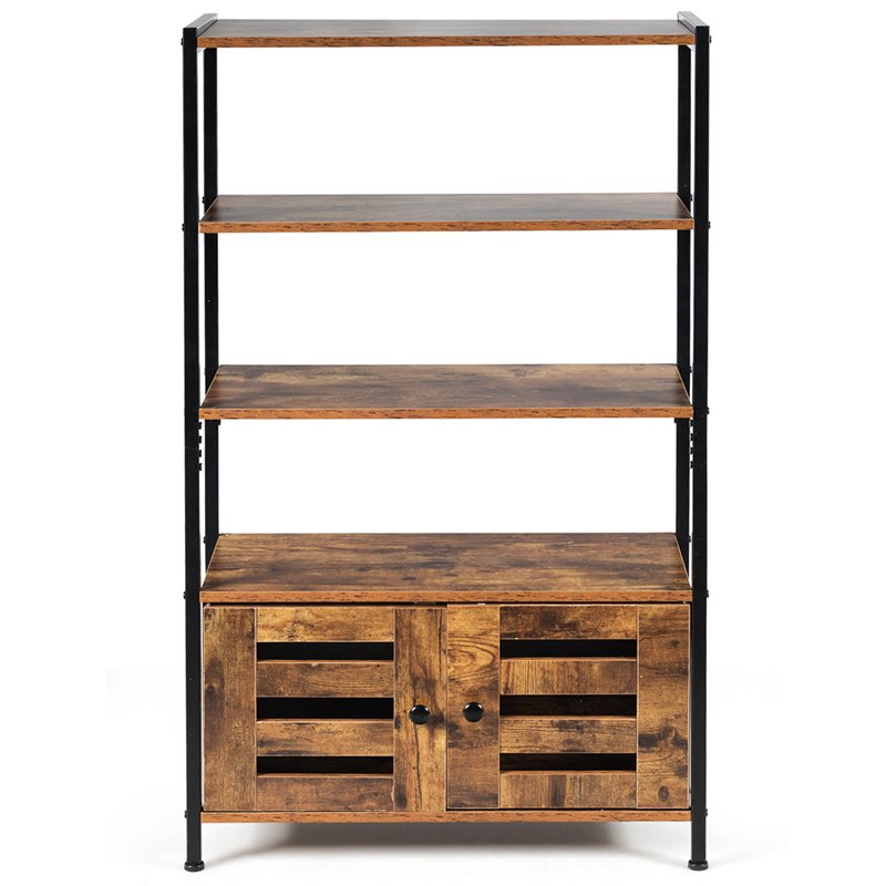 Costway MDF and Steel Bathroom Bookcase with 4 Tier Shelves in Brown and Black